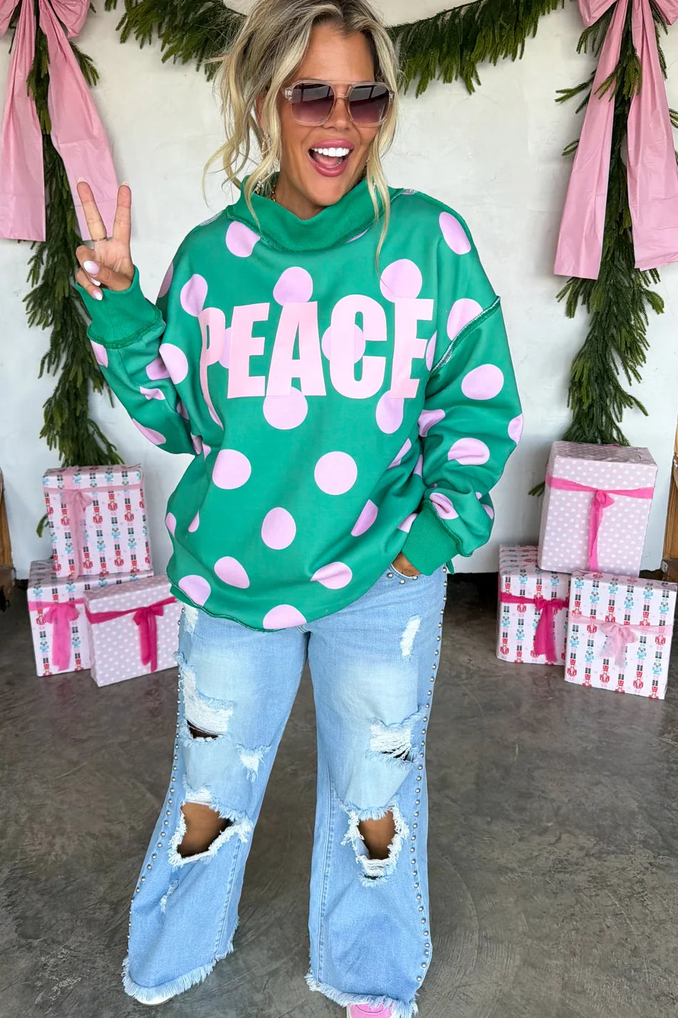 PEACE Mock Neck in Green