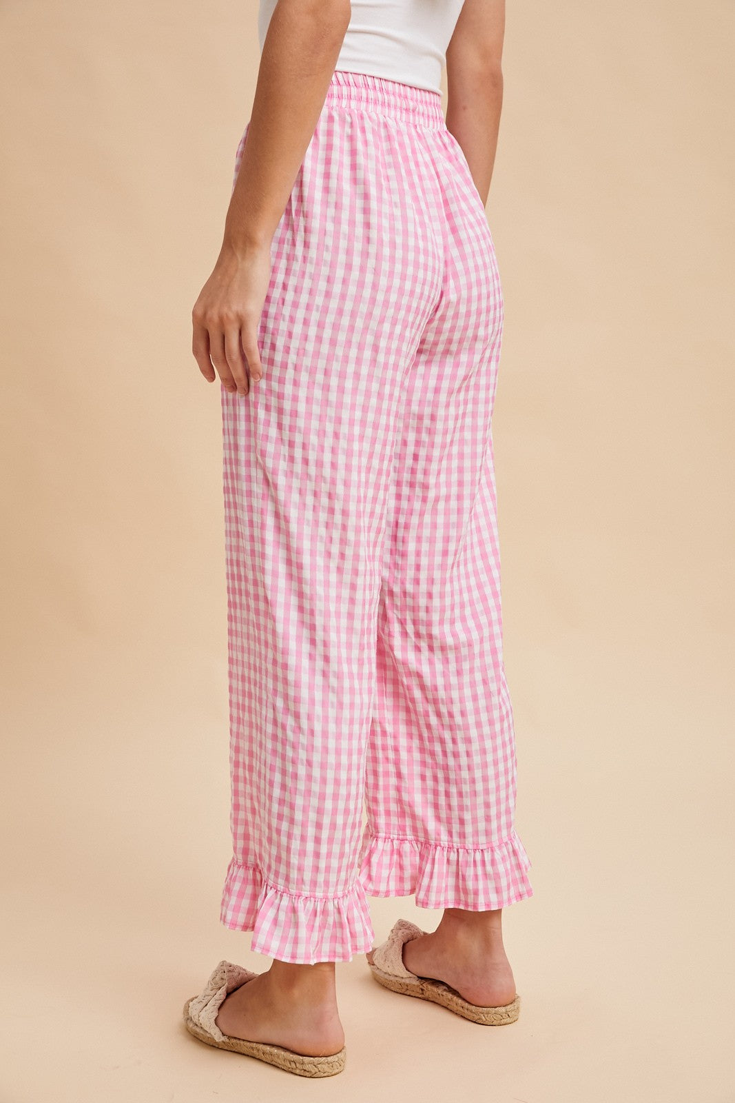 Pink Plaid Ruffle Hem Pant