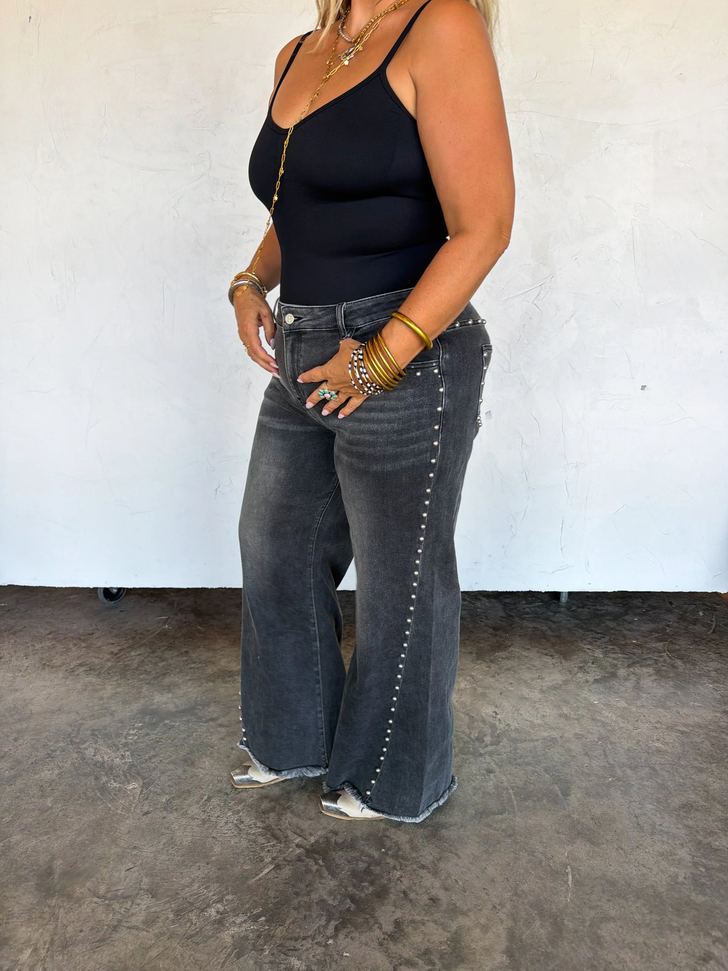 off the grid studded jeans denim black non distressed