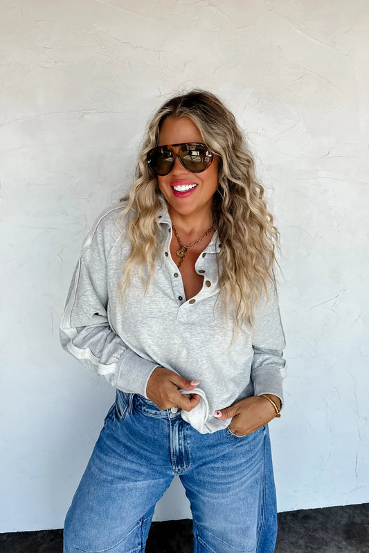 LONGER LENGTH MARLEY SNAP BUTTON SWEATSHIRT in GRAY [[PRE-ORDER]]