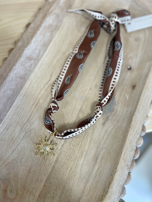 Mocha Paisley Trendy Scarf Necklace