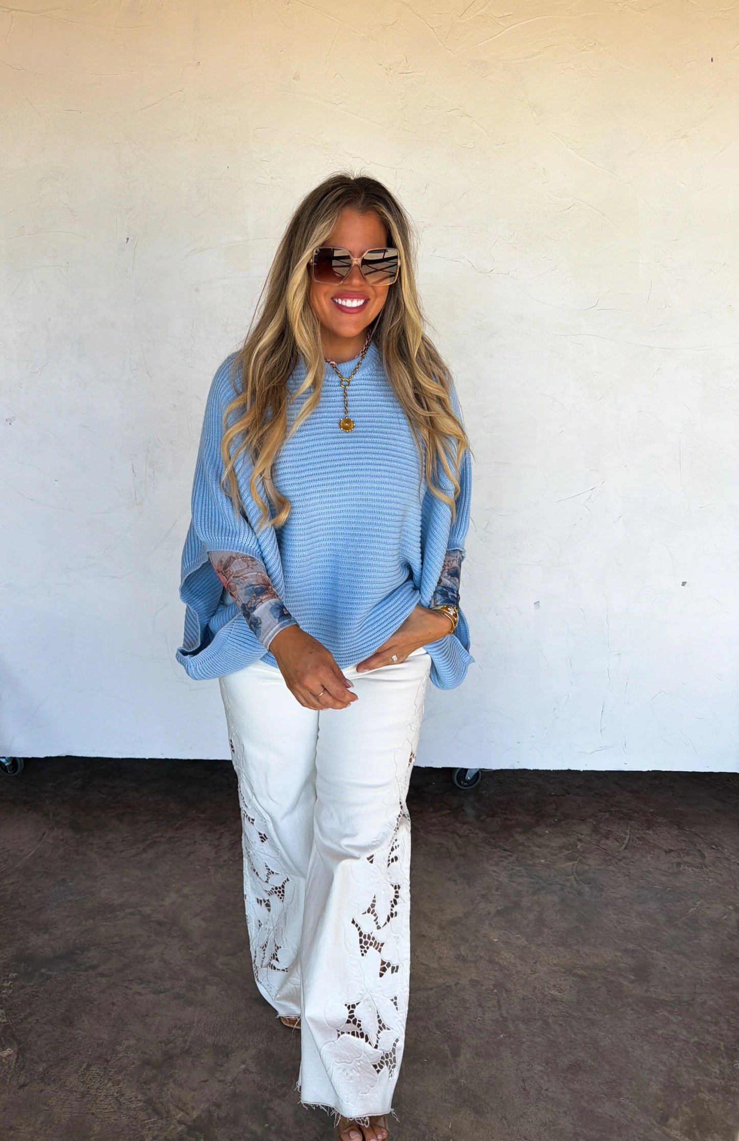 WHITE FLORAL CHARM WIDE LEG JEAN [[PRE-ORDER]]