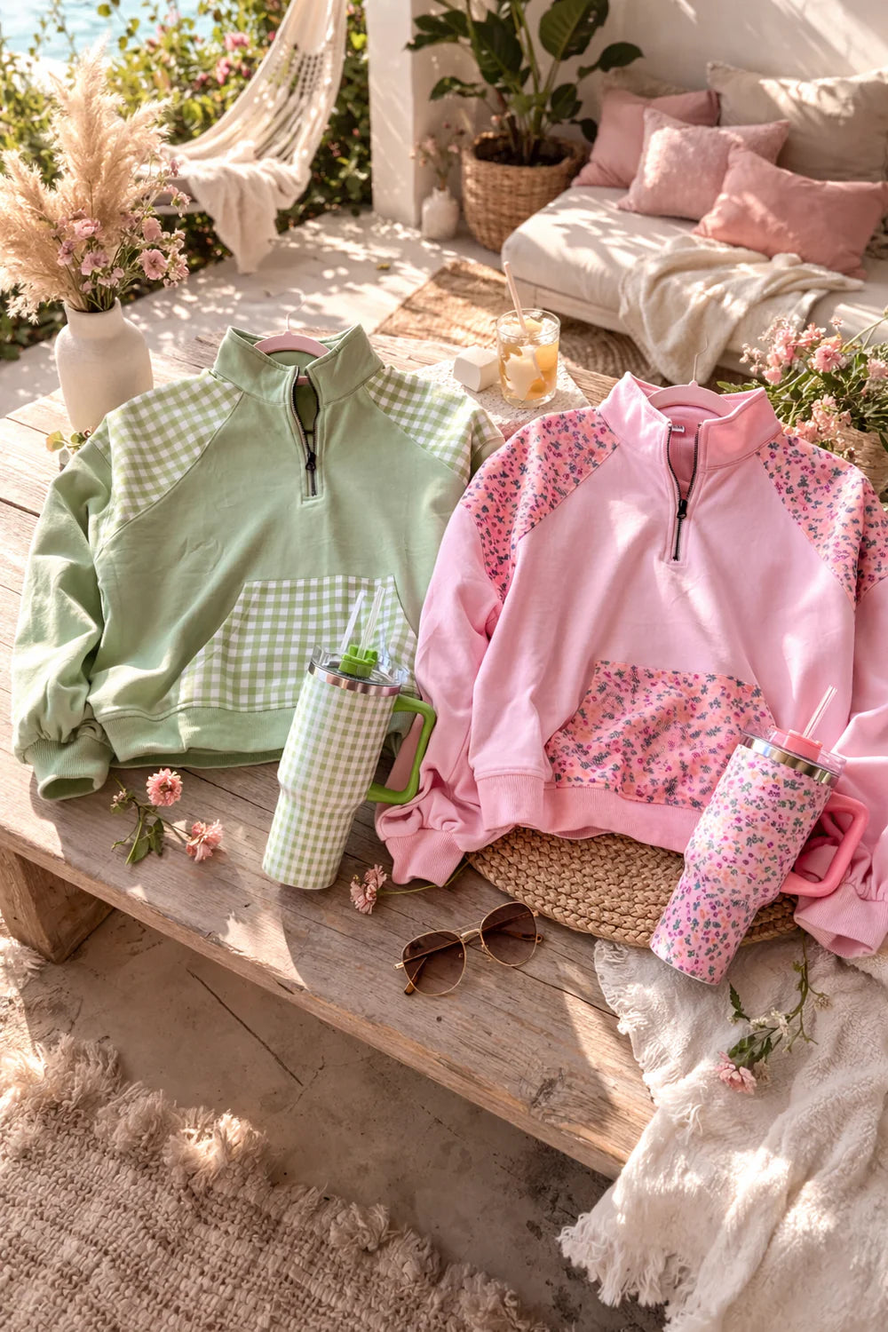 Green Gingham 40oz Stainless Steel Tumbler  [[PRE-ORDER]]