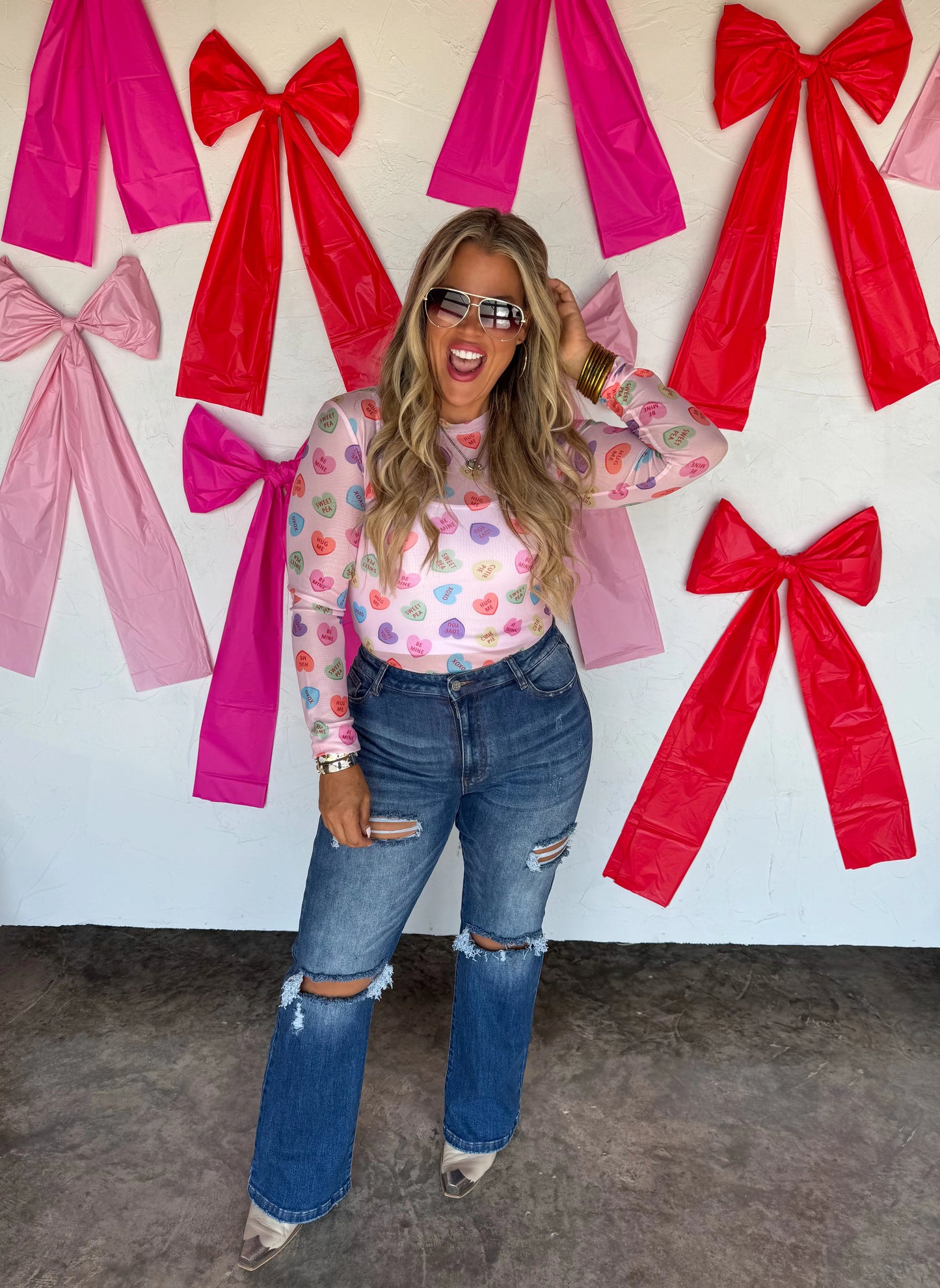 Candy Heart Valentine Mesh Top