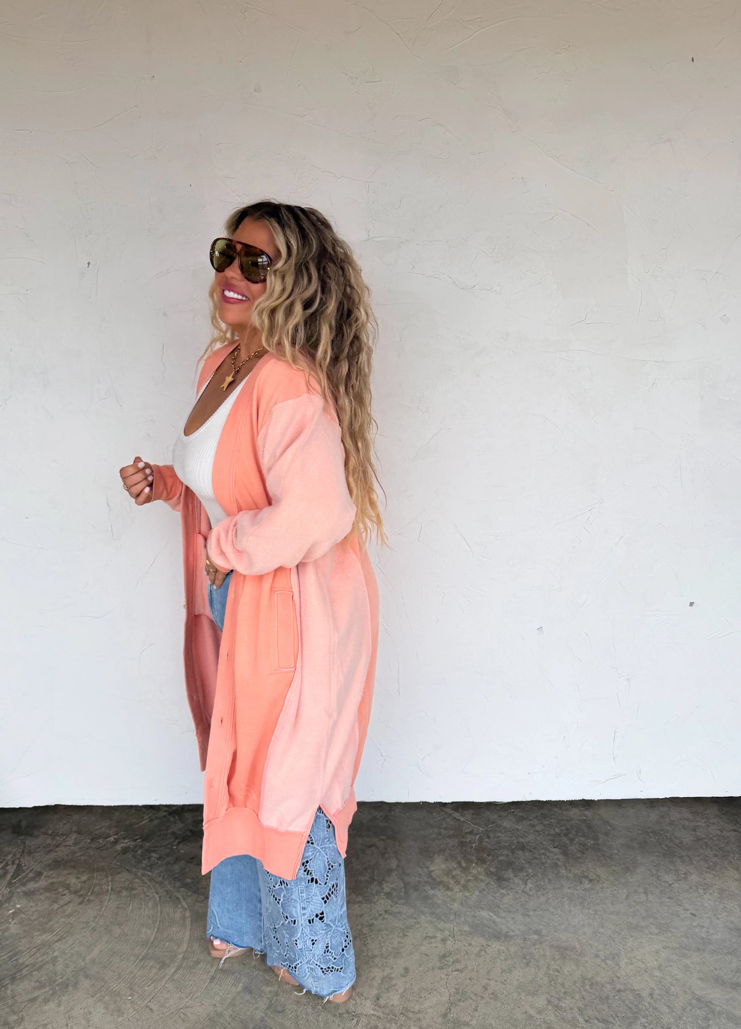Sweatshirt Cardigan Peach