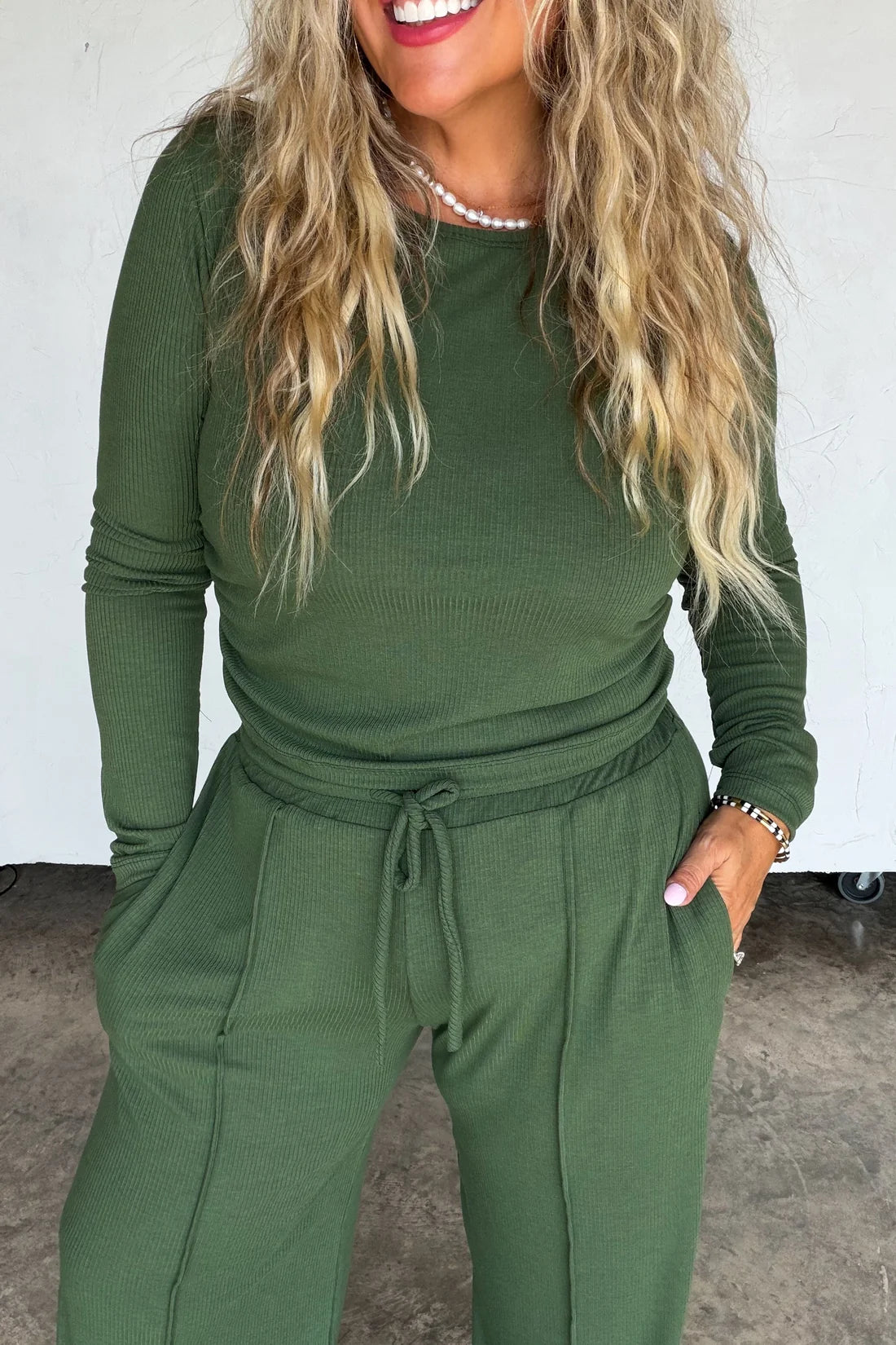 Sunday Ribbed Lounge Set in Olive