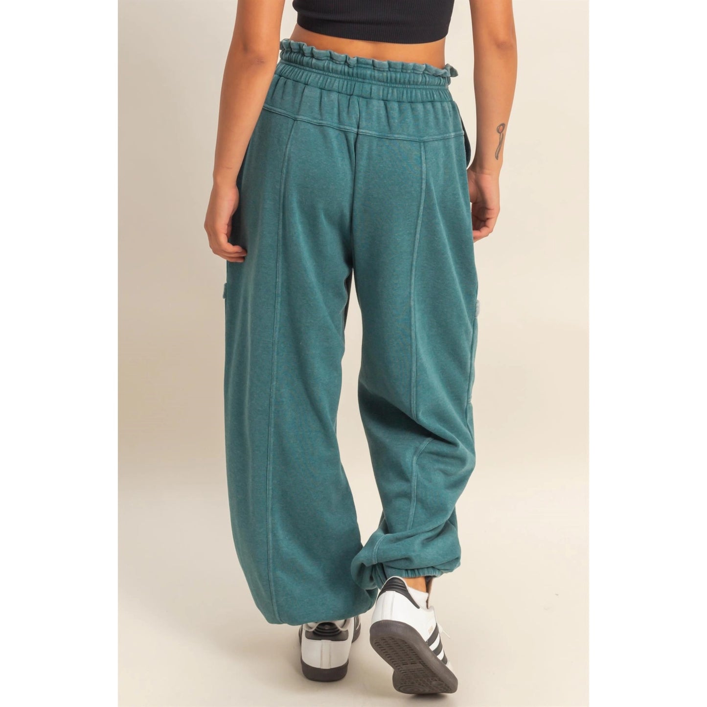 Ruffle Waist Burnout Jogger Pants