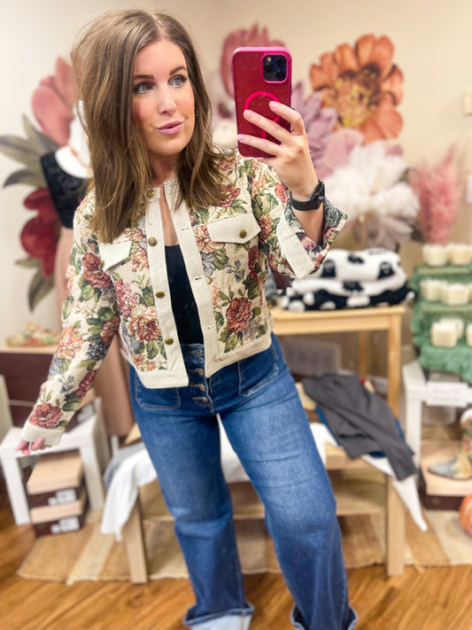 Floral Jacquard Button Down Jacket