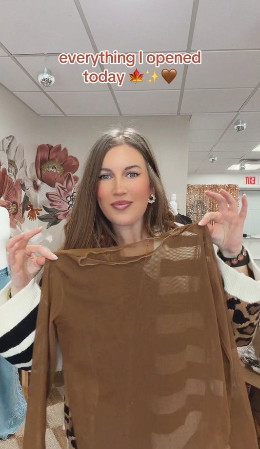 Brown Sheer Cropped Mesh Top