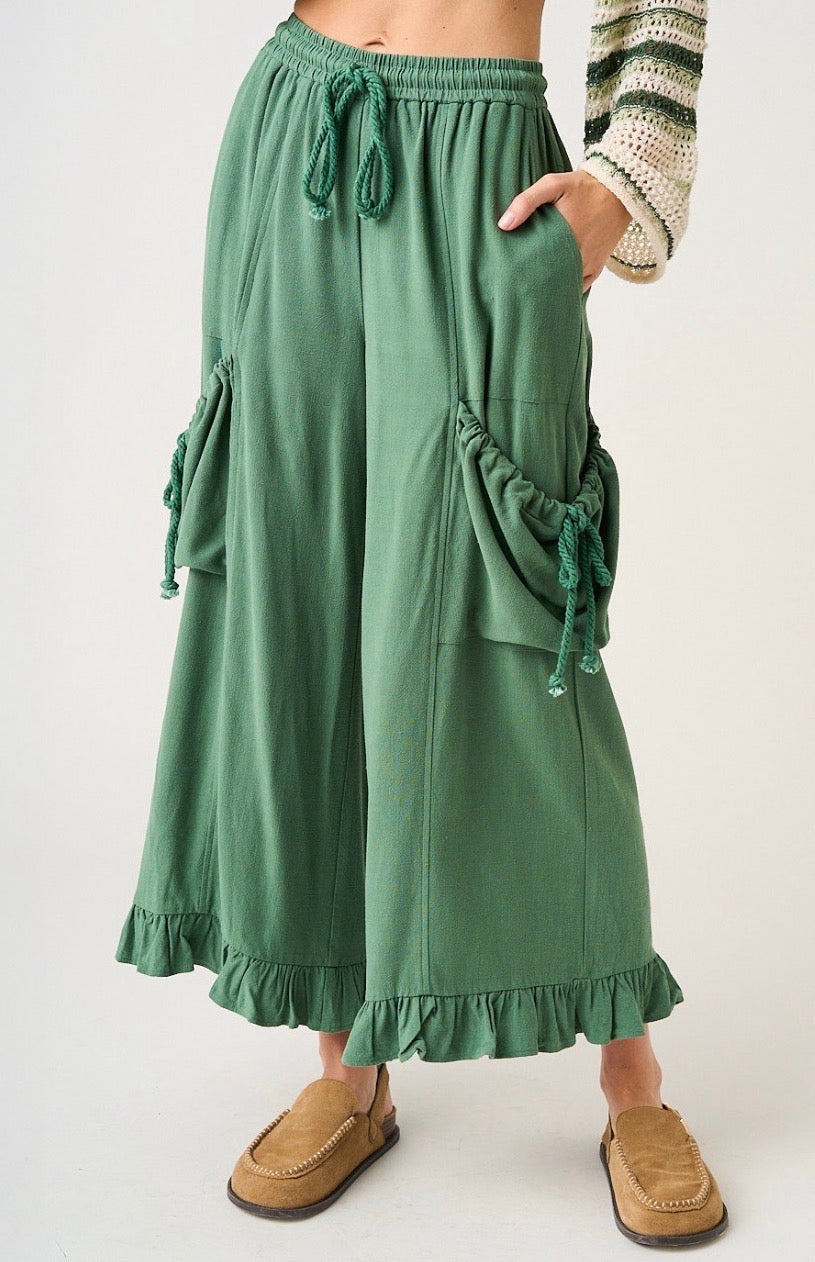 Drop Pocket Pants with Ruffle Hem