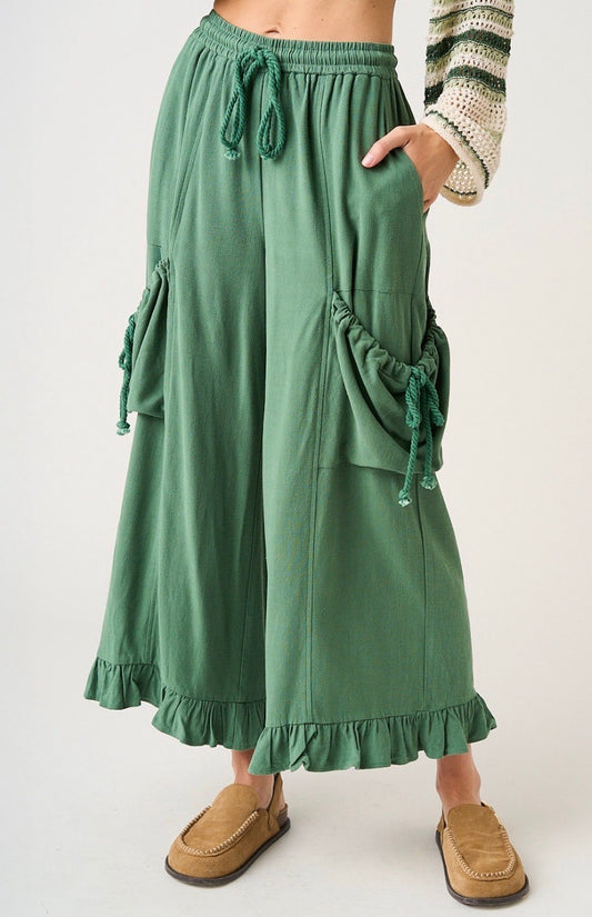 Drop Pocket Pants with Ruffle Hem