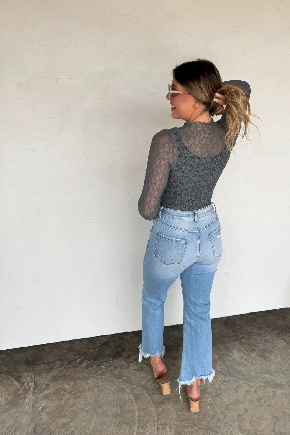 Charcoal Jolie Lace Thumbhole Top [[PRE-ORDER]]