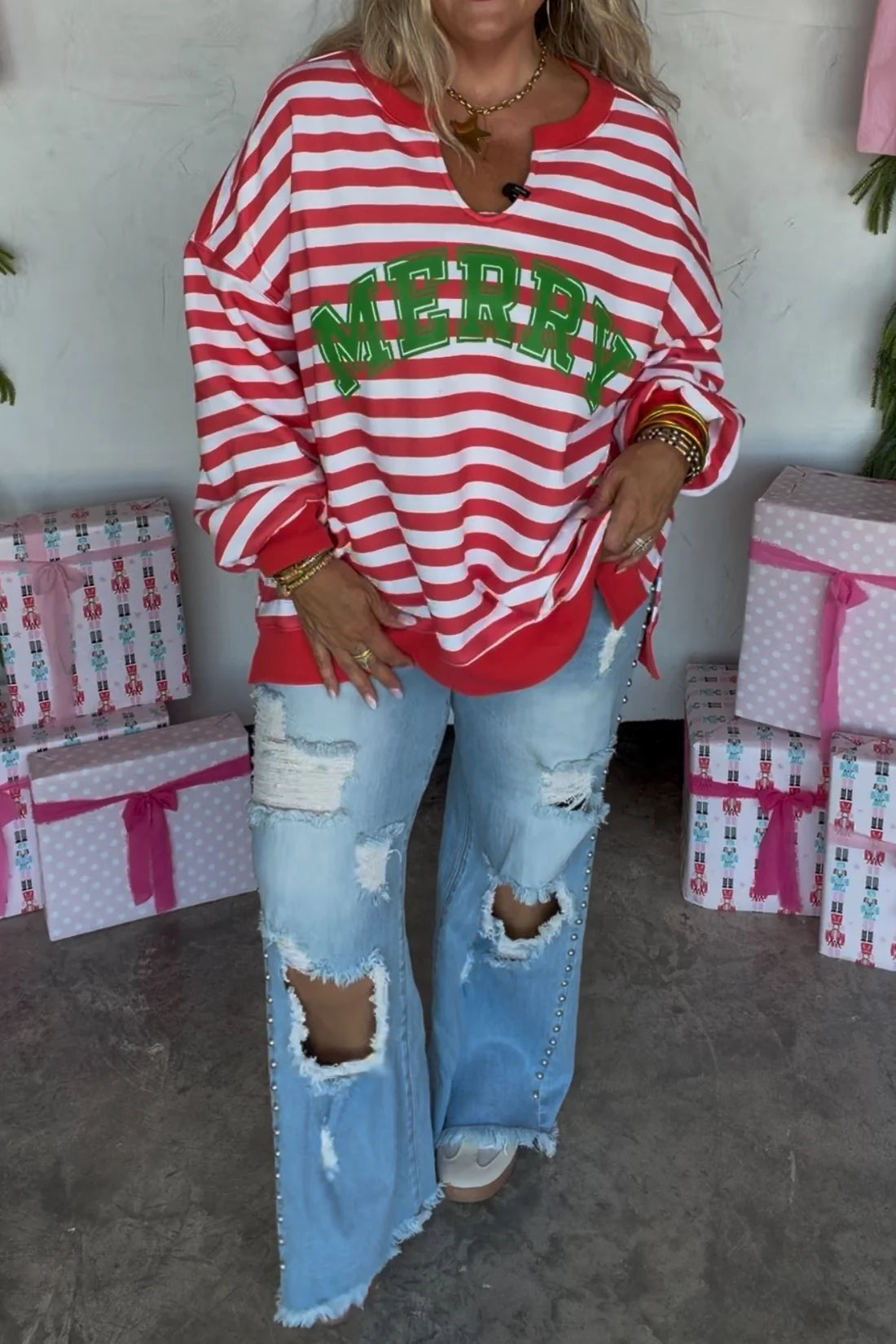 Merry Oversized Pullover Red/White