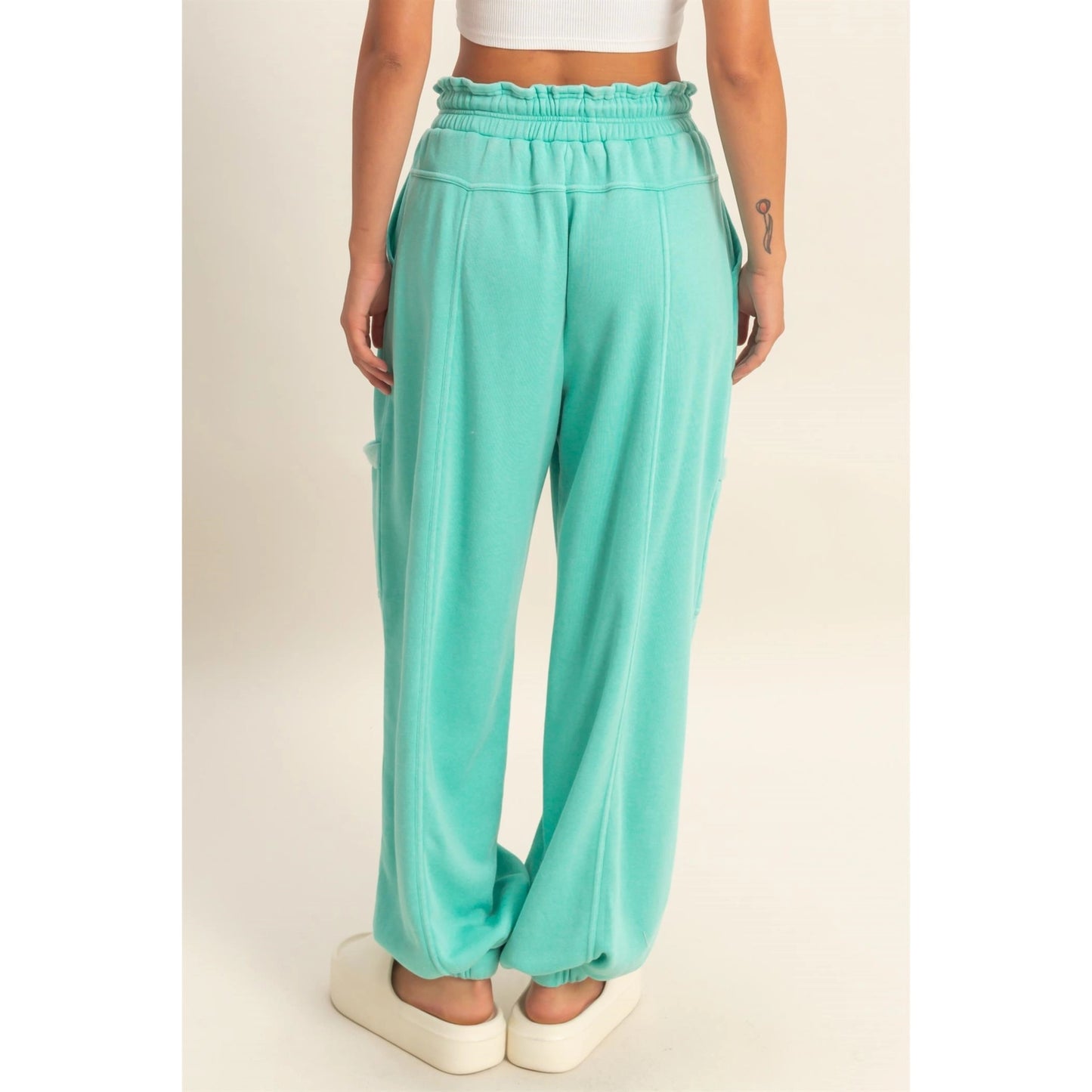 Ruffle Waist Burnout Jogger Pants
