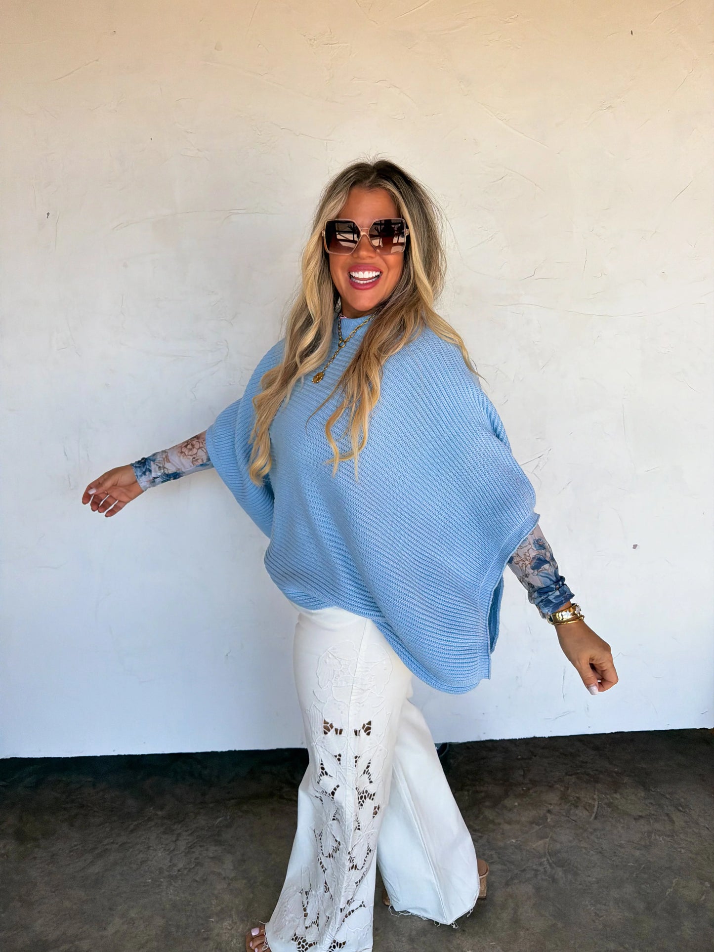 Spring Blue Meg Pullover Poncho
