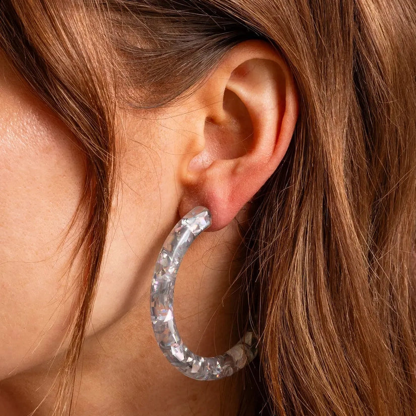 Silver Confetti Hoops