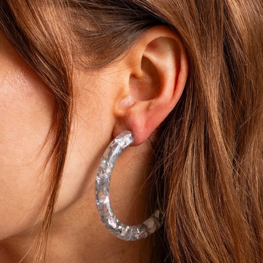 Silver Confetti Hoops