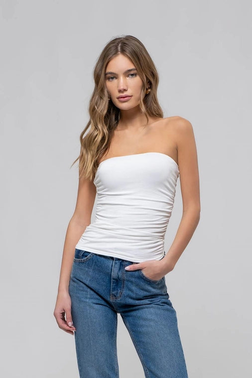 Reversible Strapless Scrunch Top White