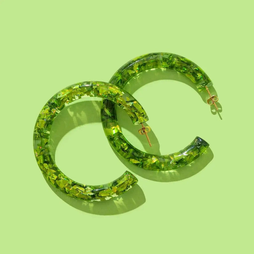 Green Confetti Hoops