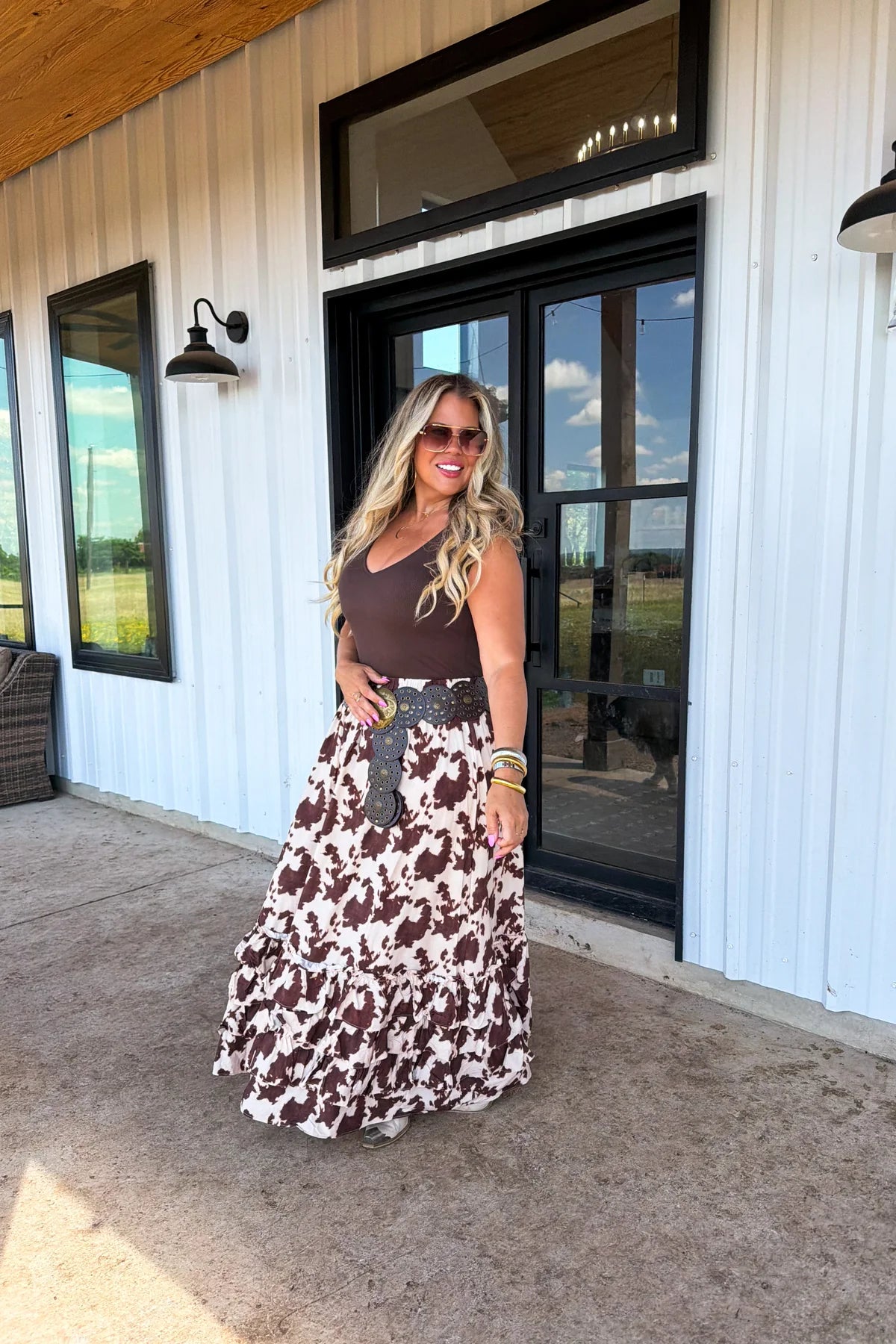 Wander West Maxi Skirt in Cow