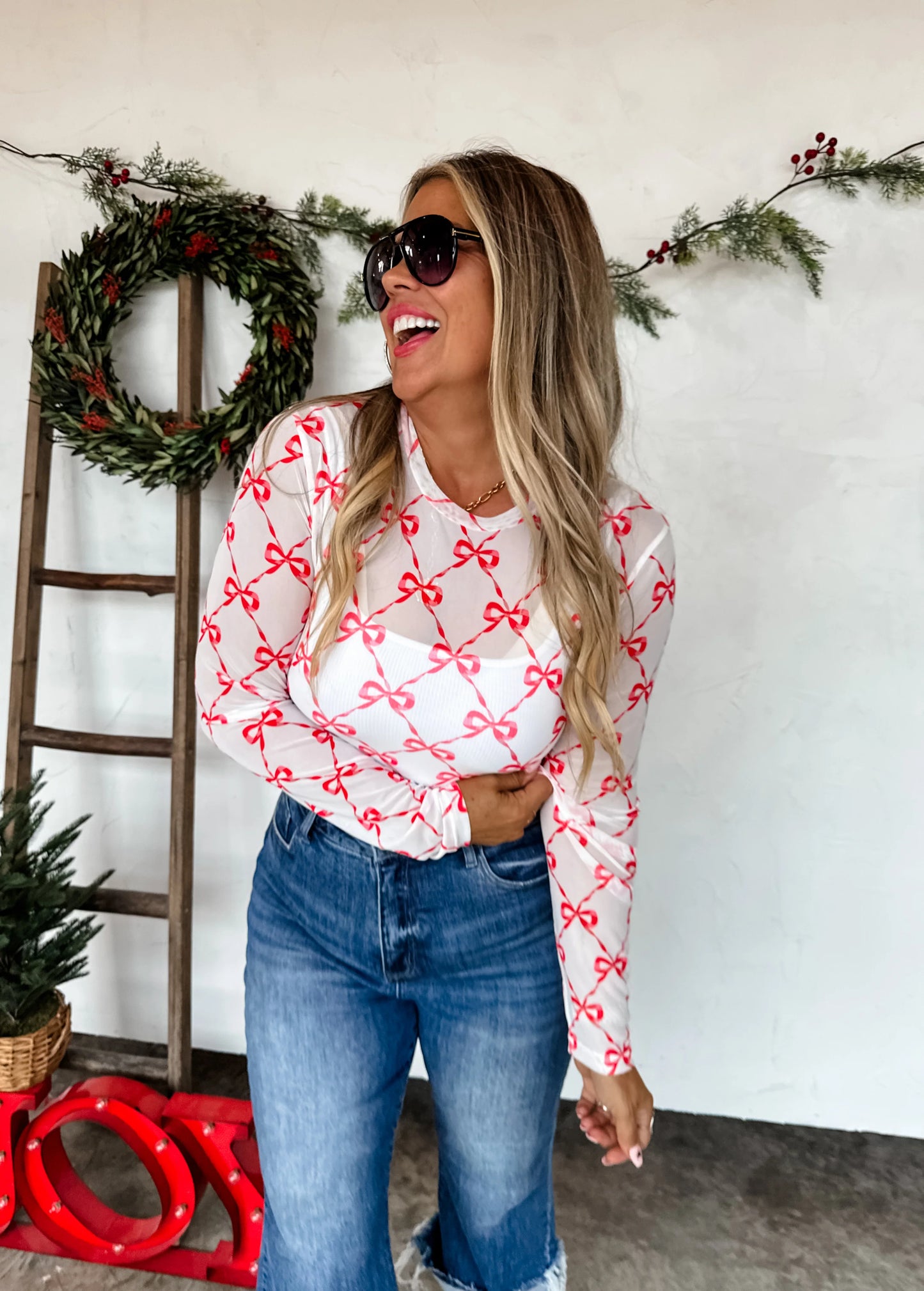 Christmas Mesh Top Red Ribbon Bows [[PRE-ORDER]]
