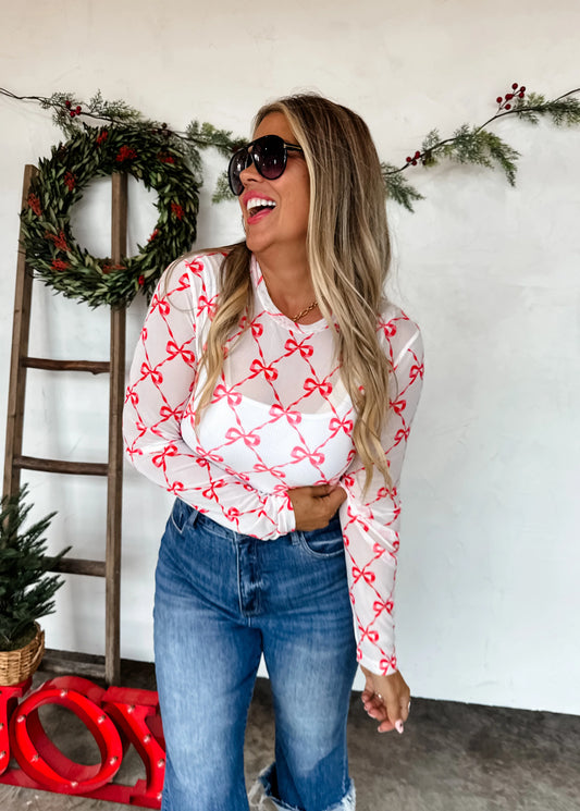 Christmas Mesh Top Red Ribbon Bows [[PRE-ORDER]]