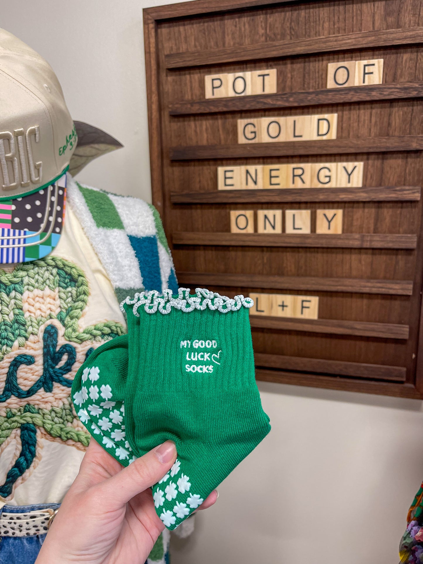 St. Baddie Shamrock Grip Socks