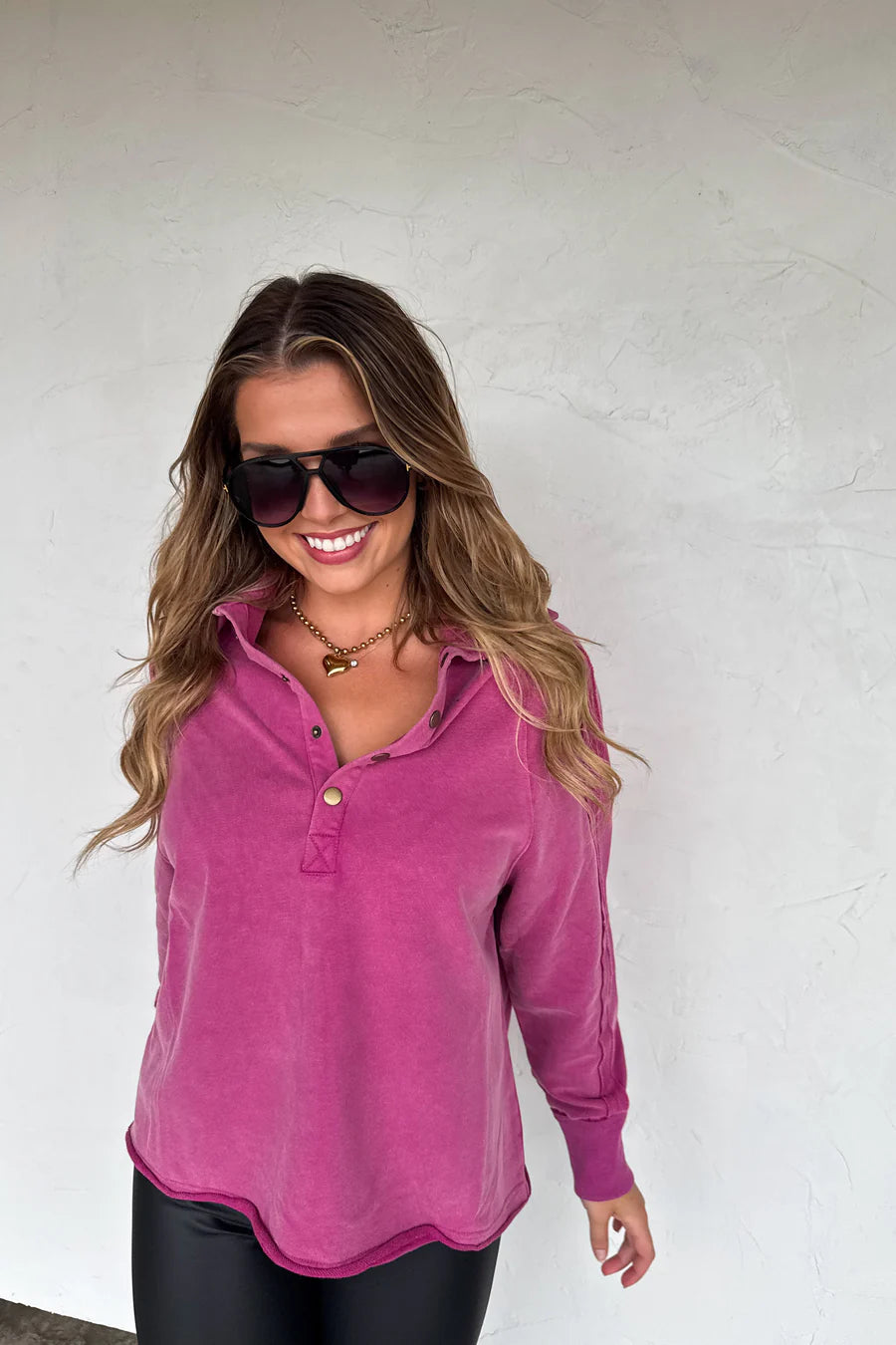 LONGER LENGTH MARLEY SNAP BUTTON SWEATSHIRT in MAGENTA [[PRE-ORDER]]