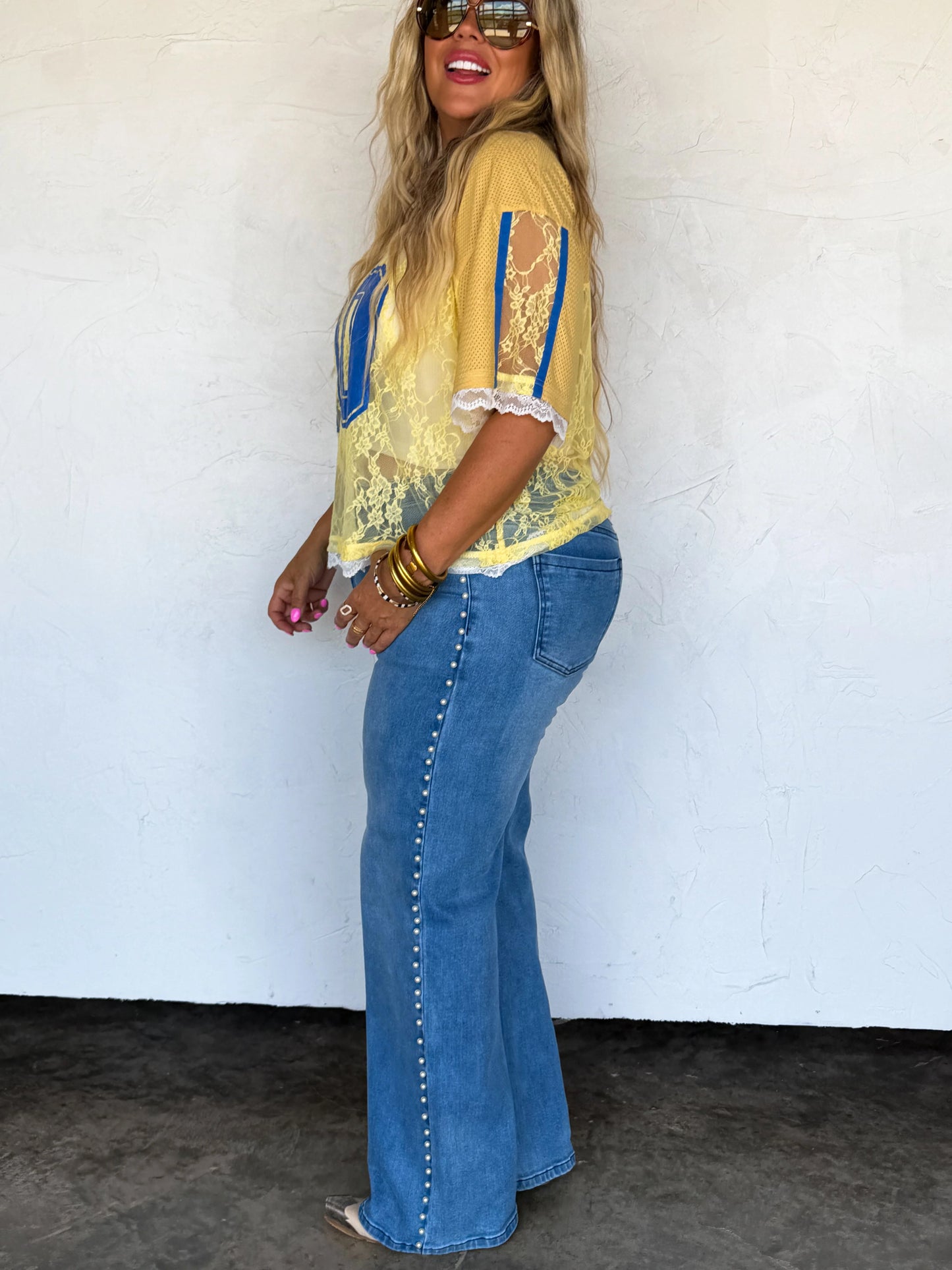 Bleacher Babe Lace Jersey Yellow/Blue