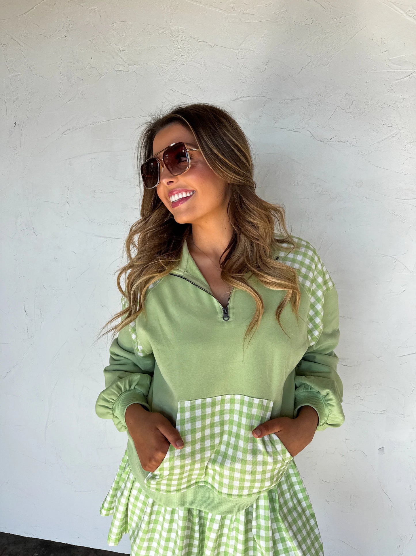 Green Gingham 1/4 Zip [[PRE-ORDER]]