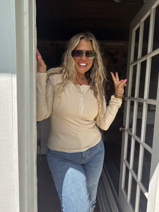 Rosie Lace Henley in Cream [ETA end of August]