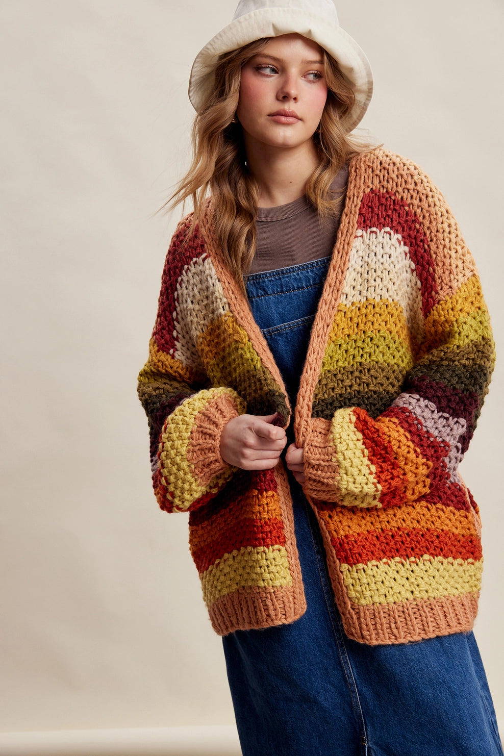 Rainbow Crochet Open Cardigan