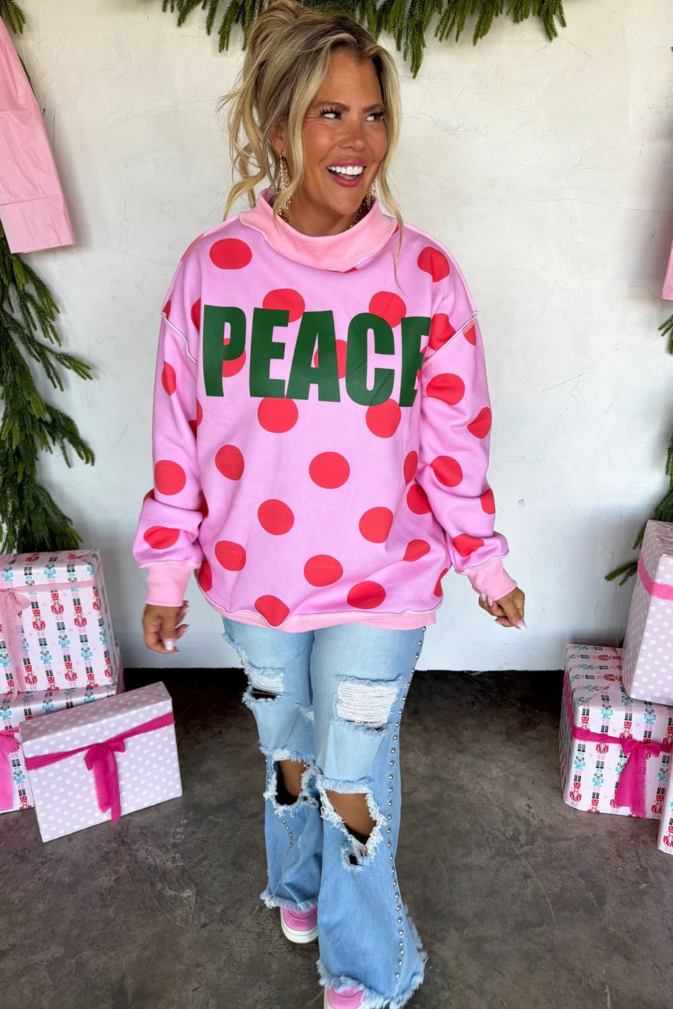PEACE Mock Neck in Pink