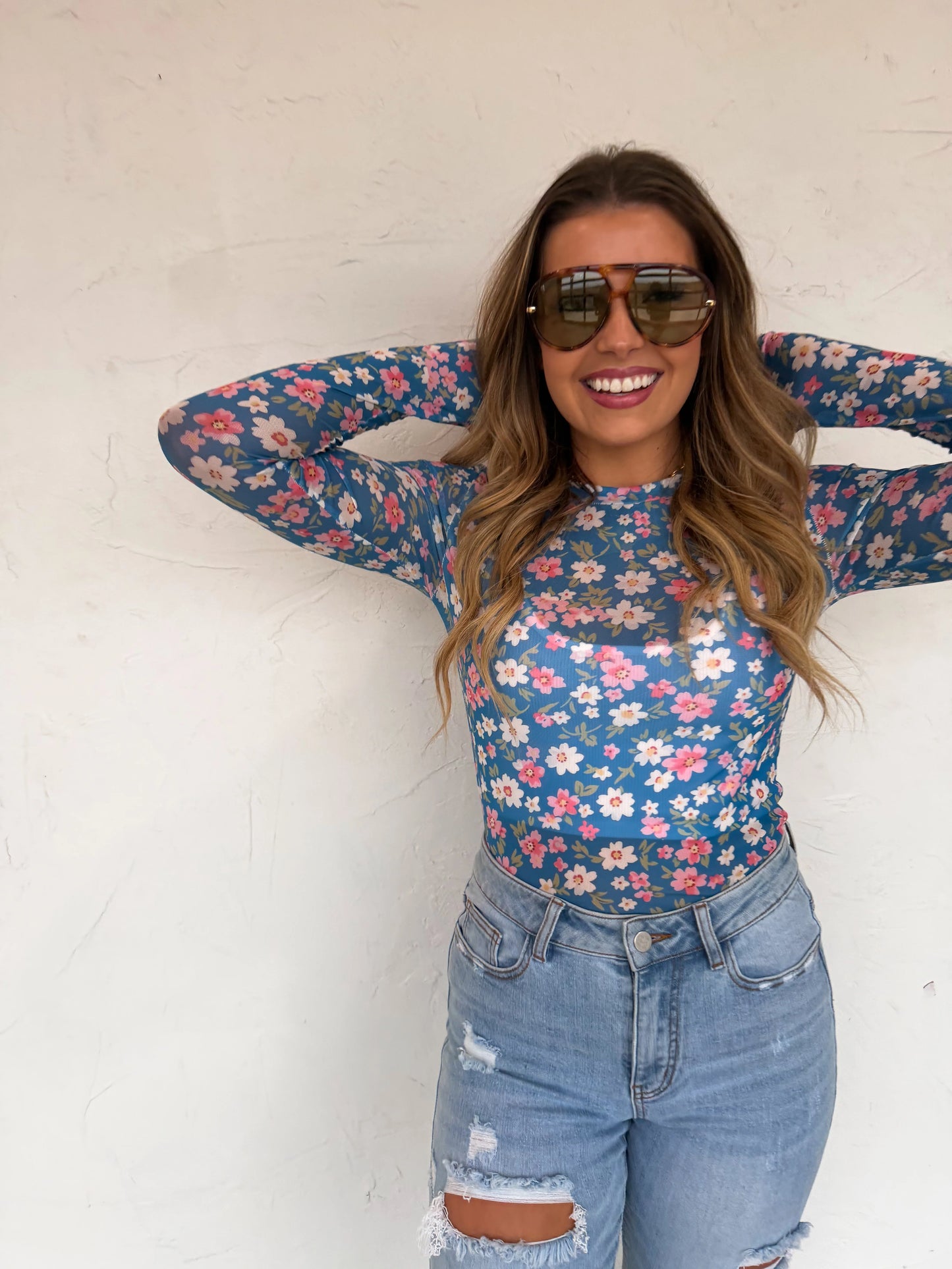 Spring Mesh Top Bloom Blue