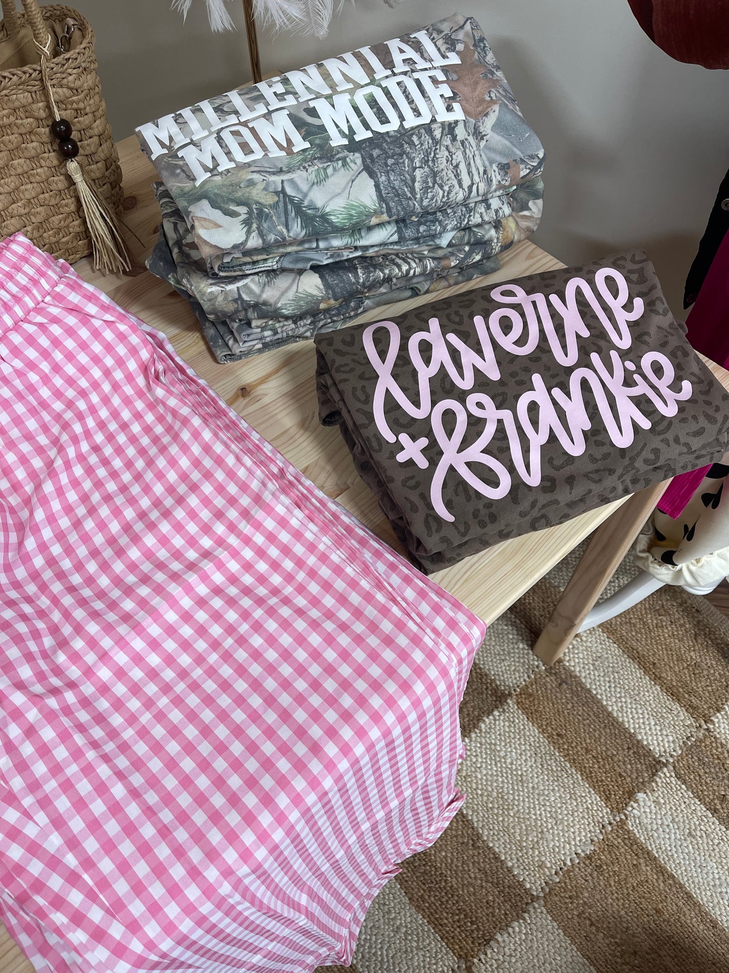 Pink Plaid Ruffle Hem Pant