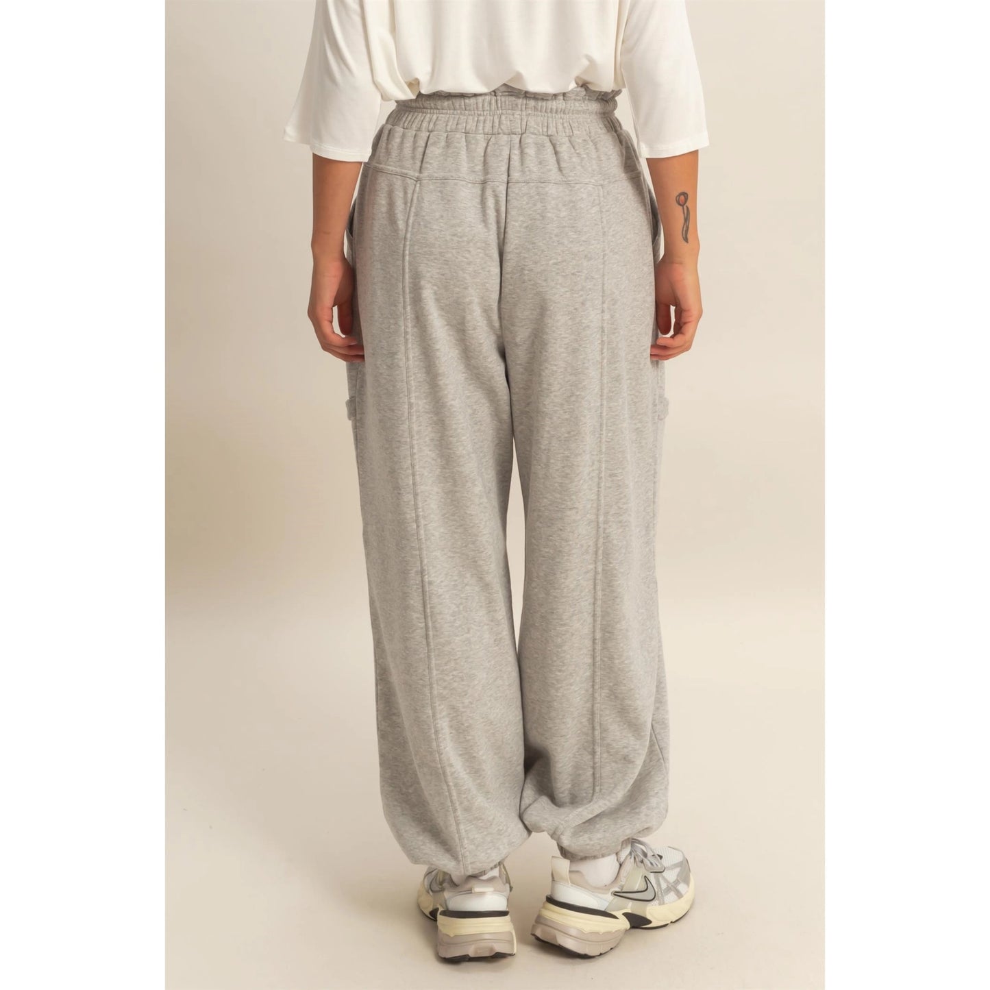 Heather Gray Ruffle Waist Burnout Jogger Pants