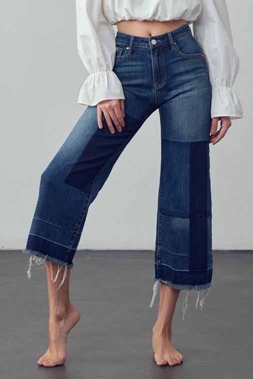 Mid Rise Raw Patched Cropped Jean