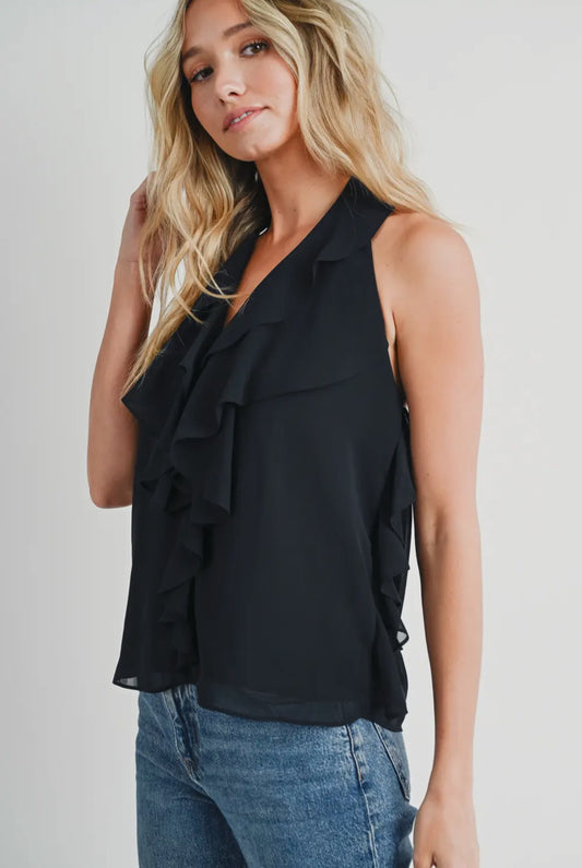 Ruffled Halter Blouse Black