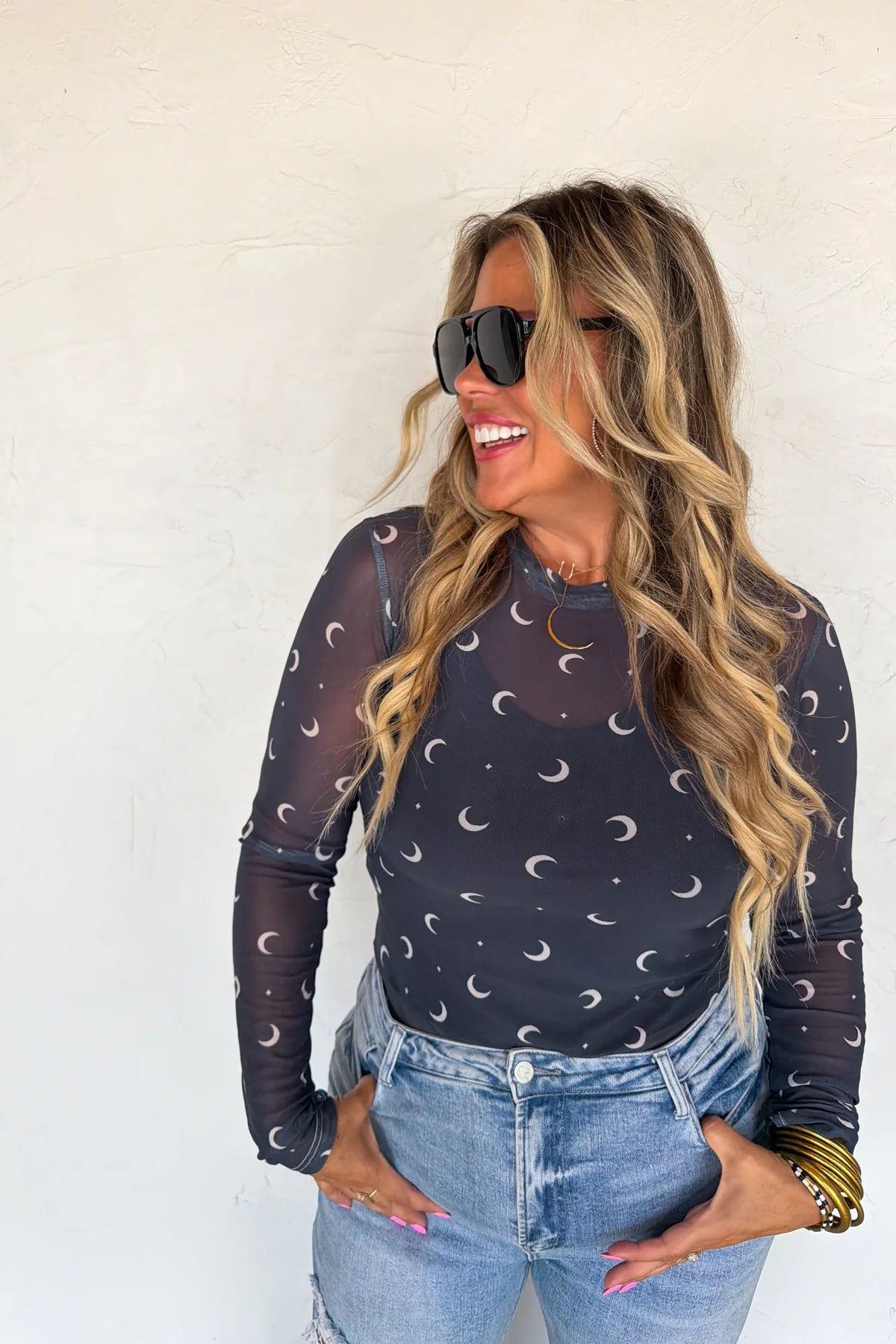 Moon Child Mesh Tops: Moon