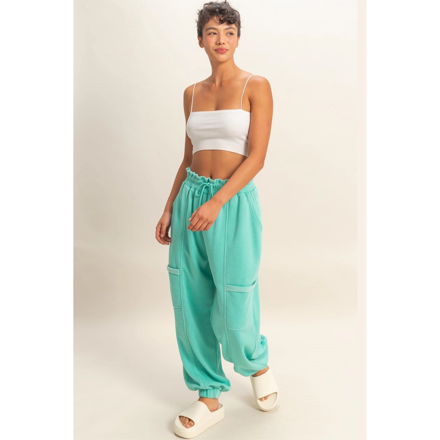 Ruffle Waist Burnout Jogger Pants