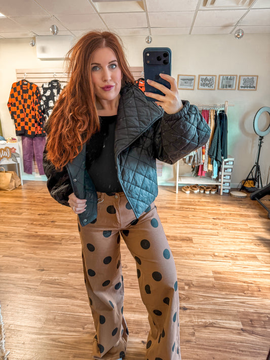 QUILTED SHAWL COLLAR CROPPED JACKET