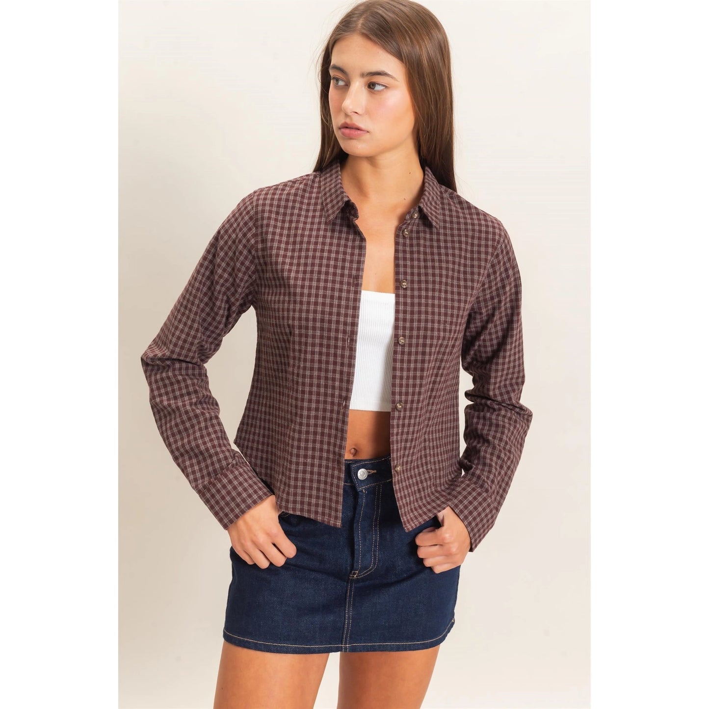 Brown Plaid Long Sleeve Shirt