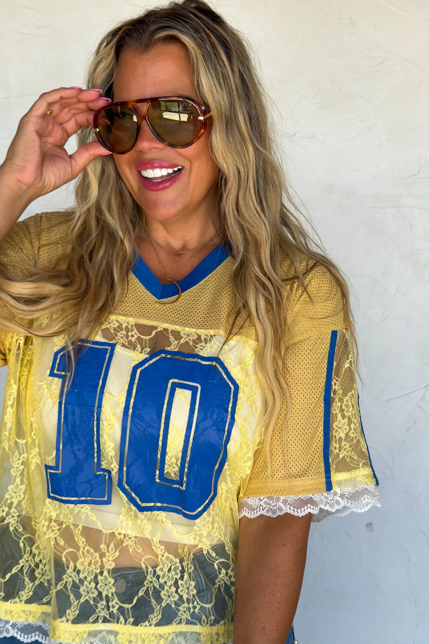 Bleacher Babe Lace Jersey Yellow/Blue