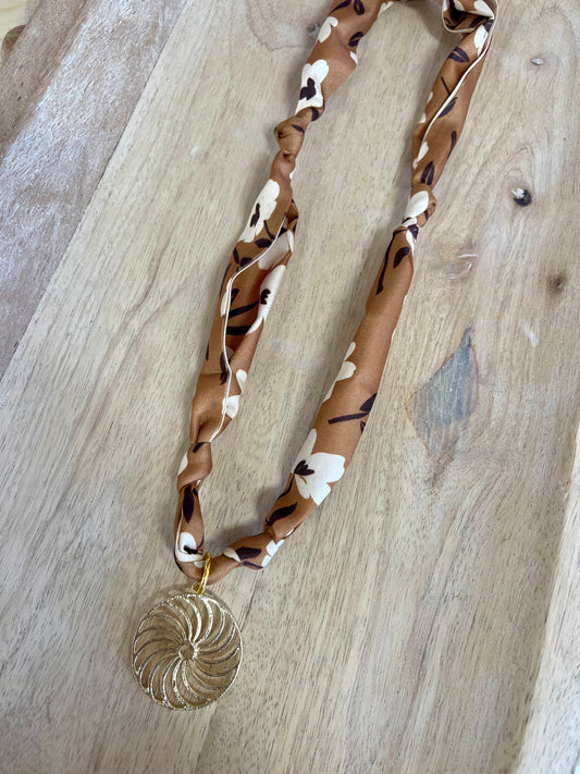 Mocha Floral Trendy Scarf Necklace