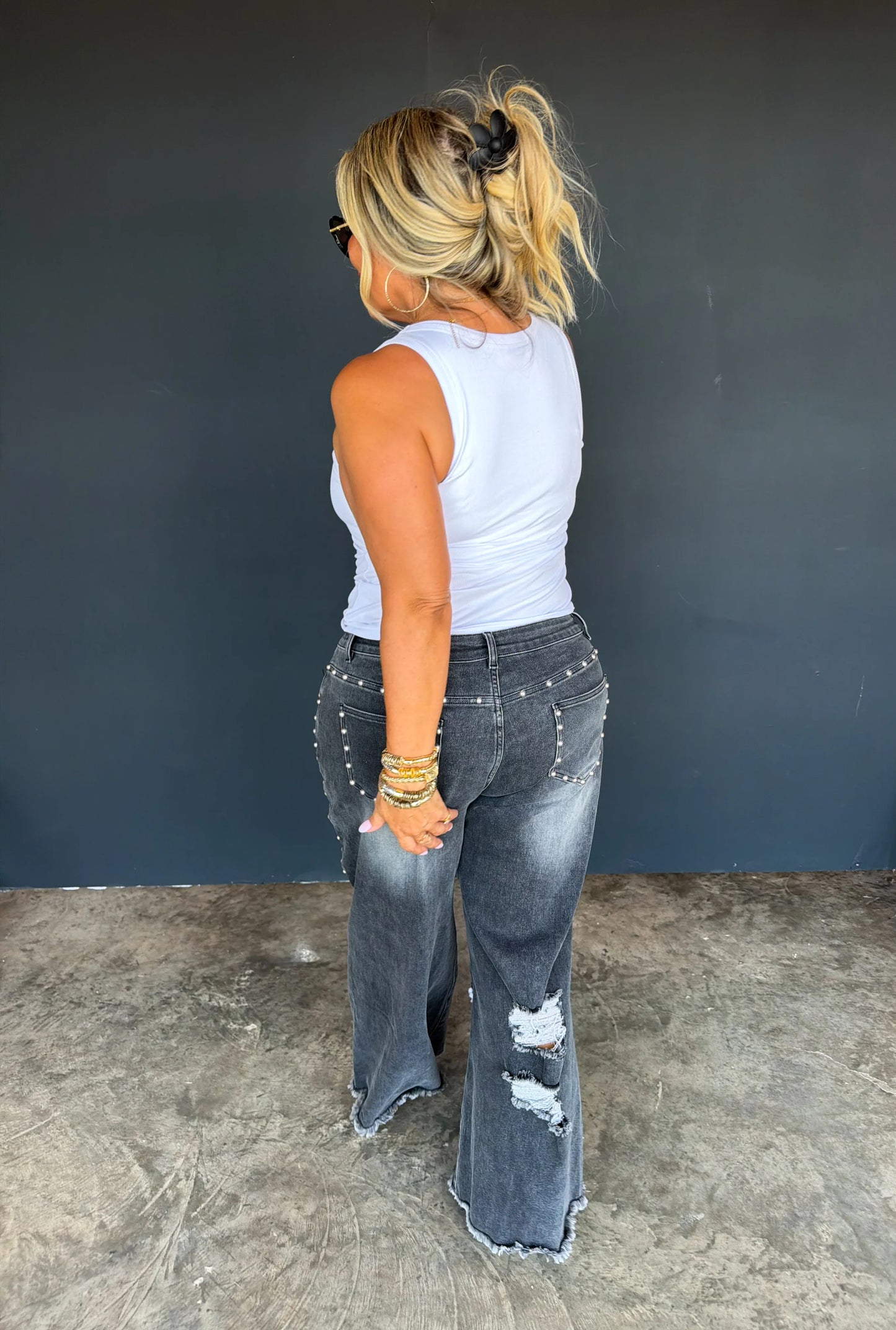 off the grid studded jeans denim black distressed