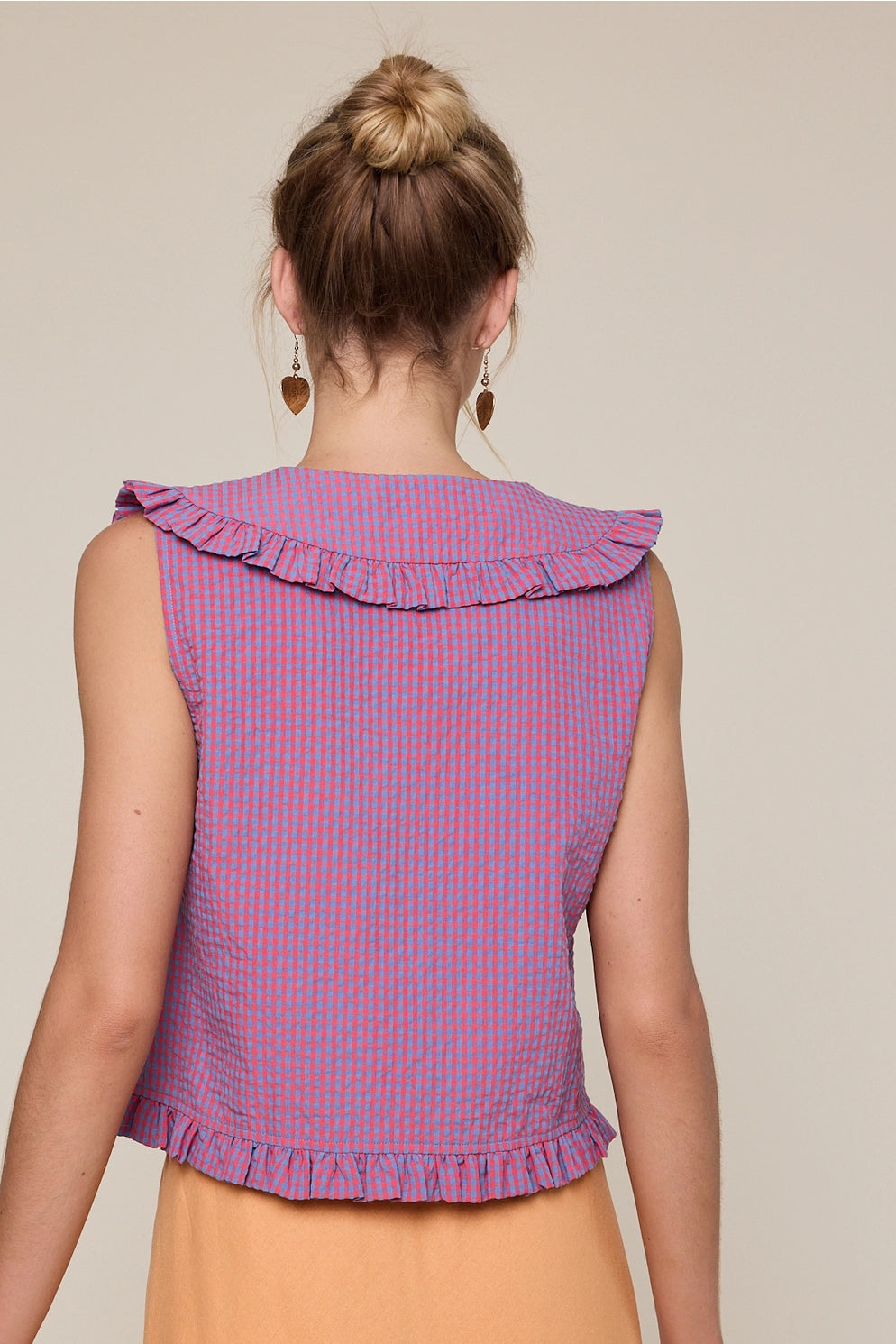 Ruffled Collar Plaid Blouse