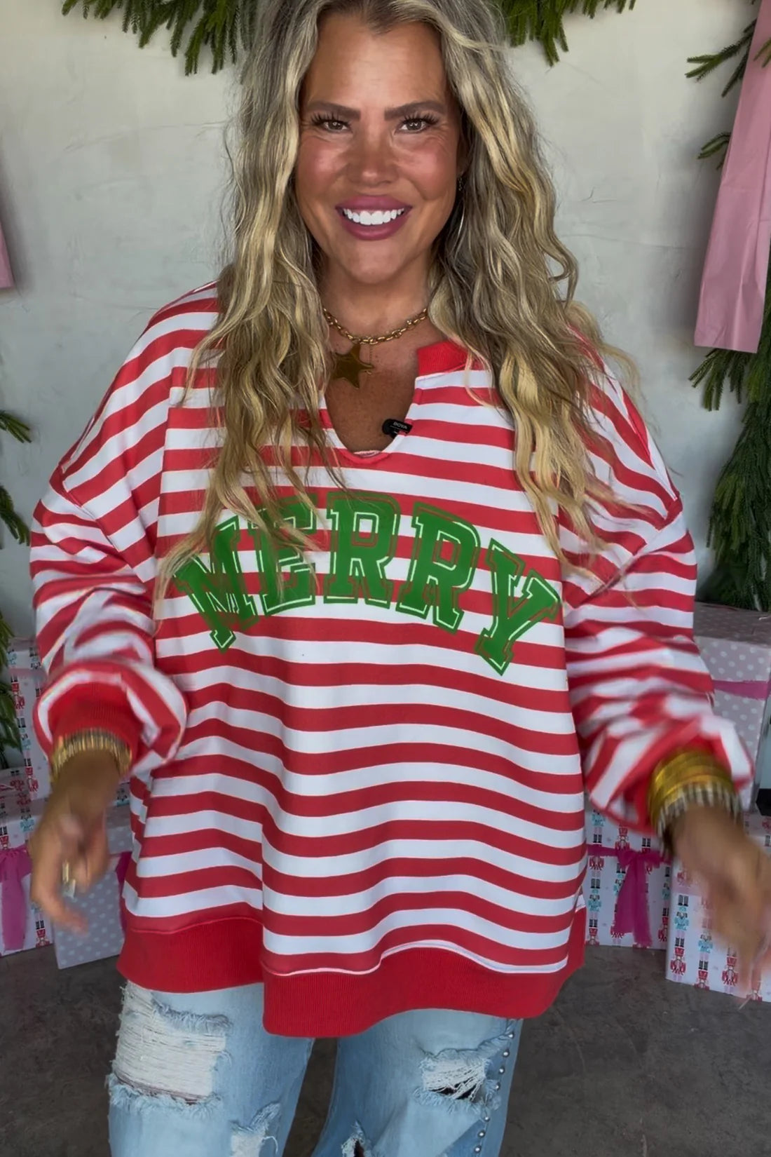 Merry Oversized Pullover Red/White