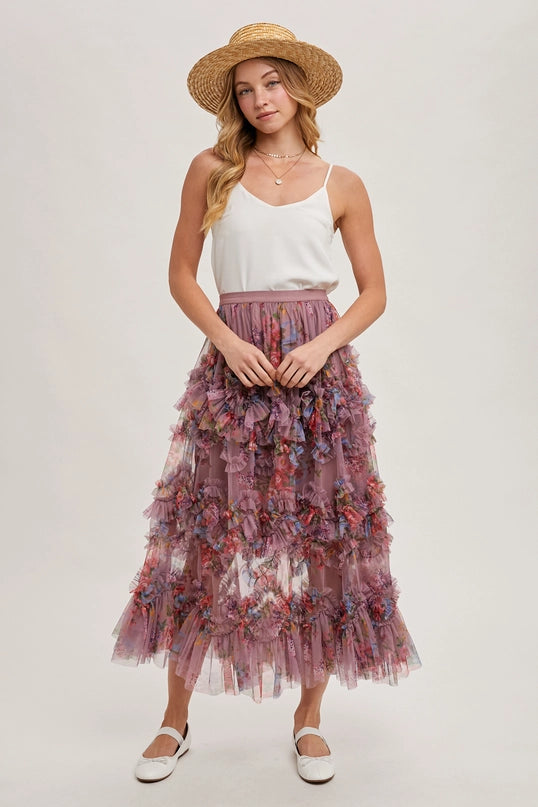 Mauve Ruffled Midi Skirt