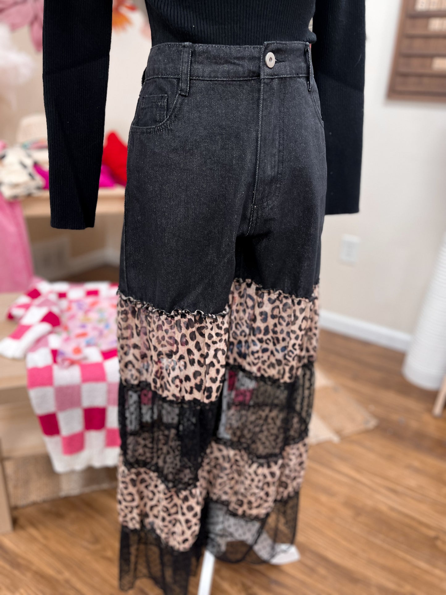 Leopard Print Dotted Ruffle Pants