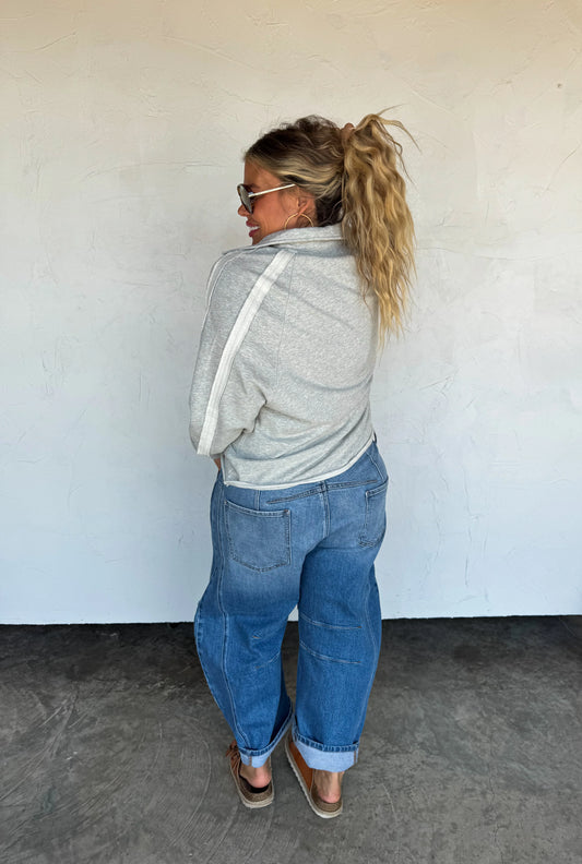 LONGER LENGTH MARLEY SNAP BUTTON SWEATSHIRT in GRAY [[PRE-ORDER]]